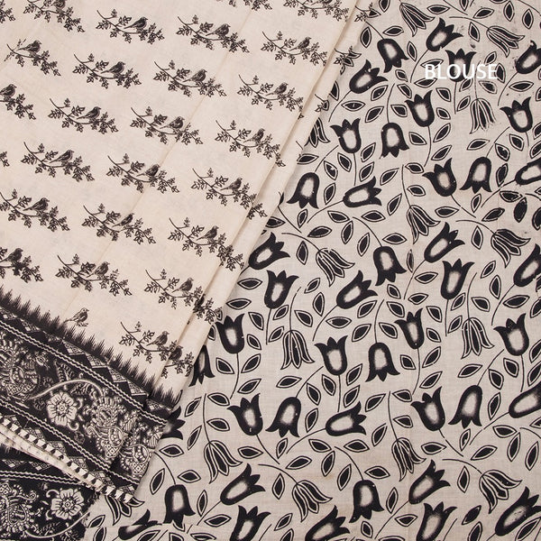 Kalamkari Cotton Cream Printed Saree 03