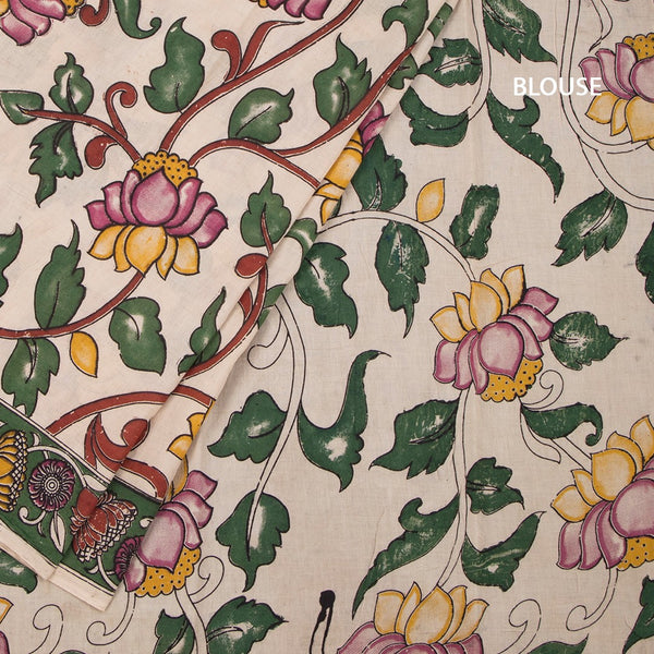 Kalamkari Cotton Cream Printed Saree 04