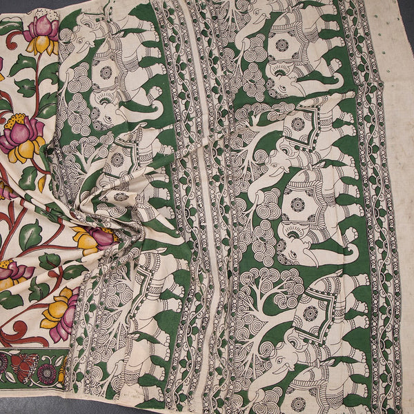 Kalamkari Cotton Cream Printed Saree 04