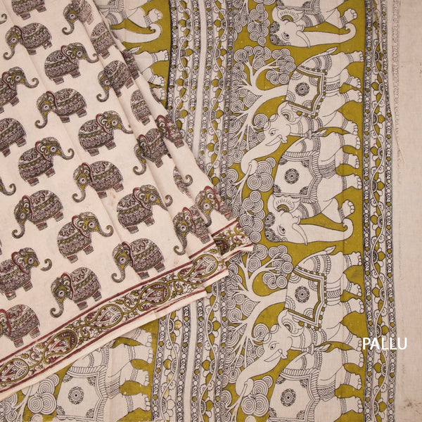 Kalamkari Cotton Cream Printed Saree 05