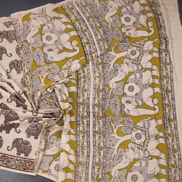 Kalamkari Cotton Cream Printed Saree 05