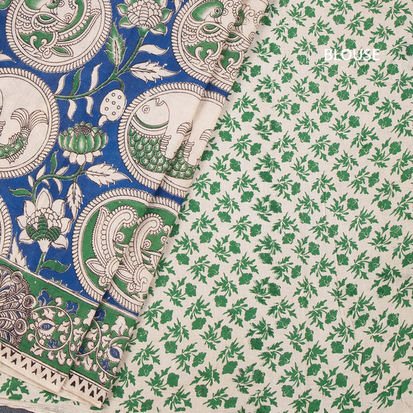 Kalamkari Cotton Blue Printed Saree