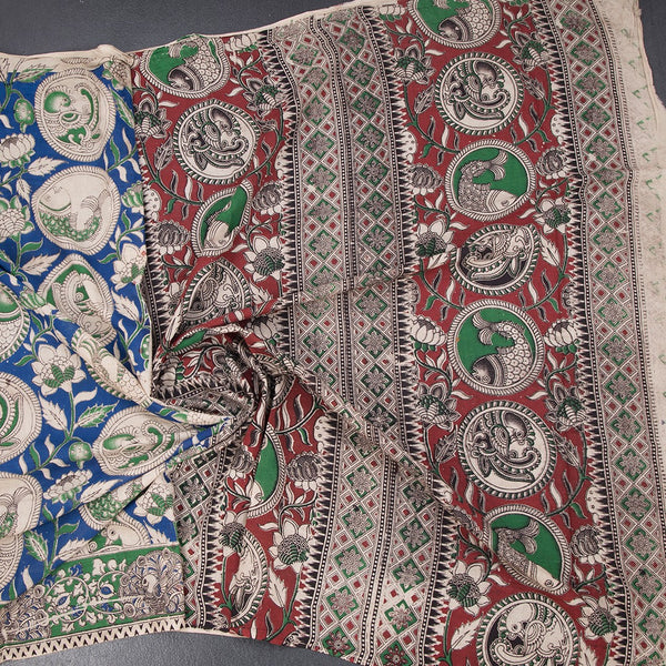 Kalamkari Cotton Blue Printed Saree