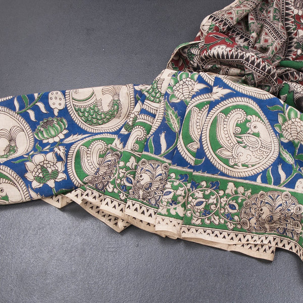 Kalamkari Cotton Blue Printed Saree