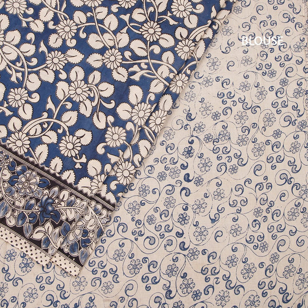 Kalamkari Cotton Blue Printed Saree 02