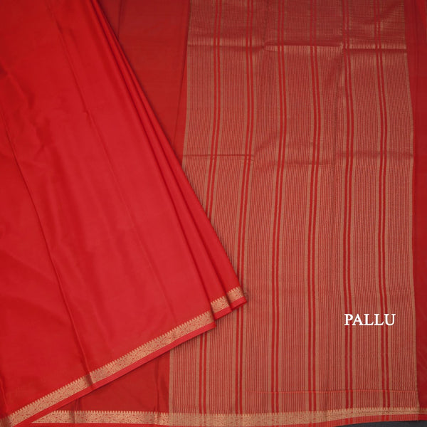 Semi Mysore Silk Red Plain Saree And Zari Border