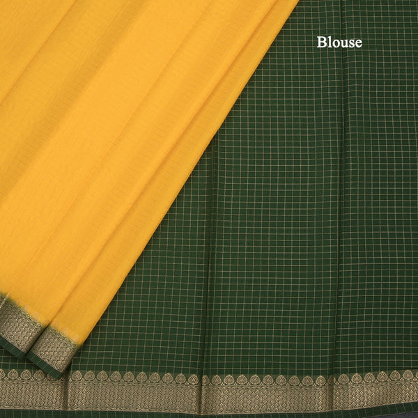 Semi Mysore Silk Mango Yellow Checked Saree And Zari Border