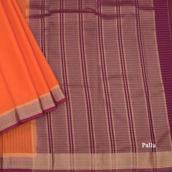 Semi Mysore Silk Fanta Orange Checked Saree And Zari Border