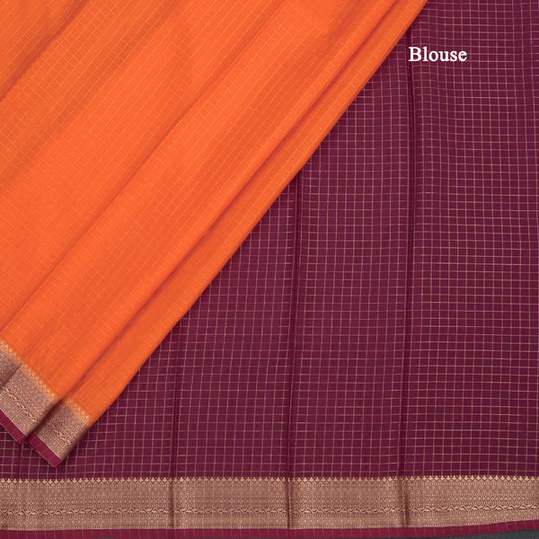 Semi Mysore Silk Fanta Orange Checked Saree And Zari Border
