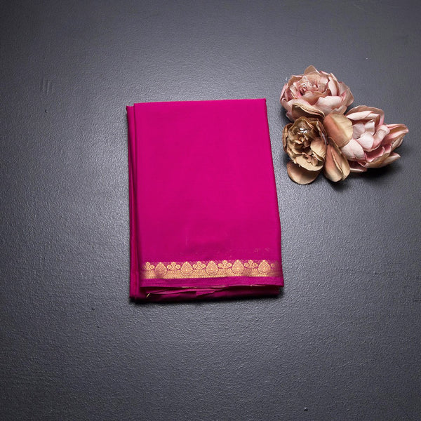 Semi Mysore Silk Rani Pink Plain Saree And Zari Border