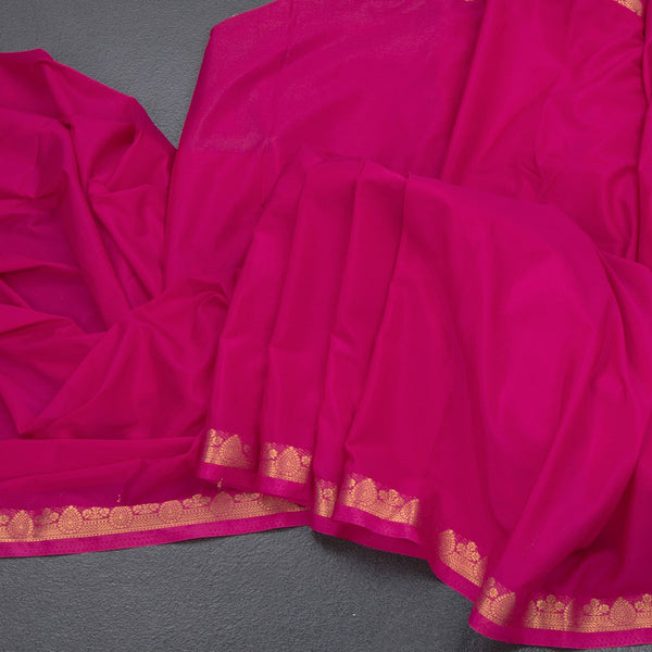 Semi Mysore Silk Rani Pink Plain Saree And Zari Border