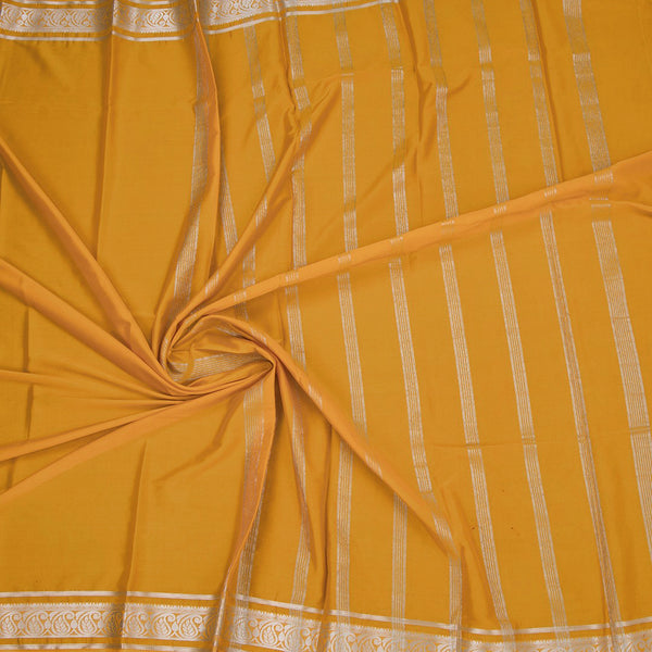 Semi Mysore Silk Mango Yellow Plain Saree And Zari Border 05