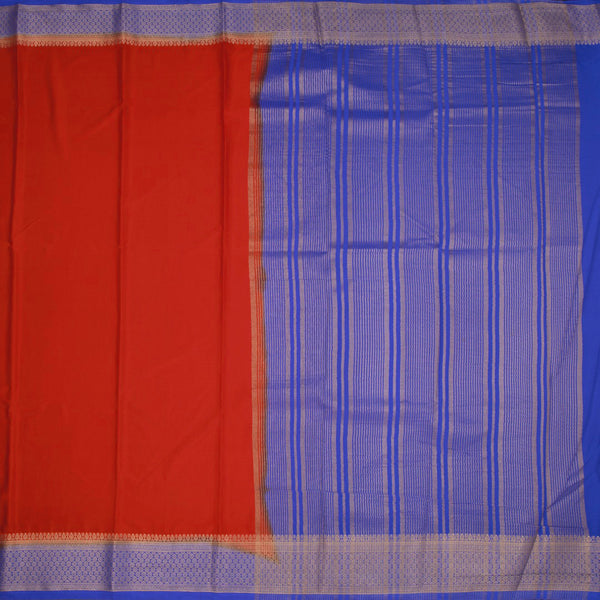 Semi Mysore Silk Reddish Orange Plain Saree And Zari Border