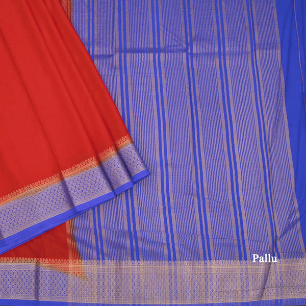 Semi Mysore Silk Reddish Orange Plain Saree And Zari Border