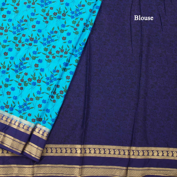 Semi Mysore Silk Sky Blue Floral Printed Saree And Zari Border