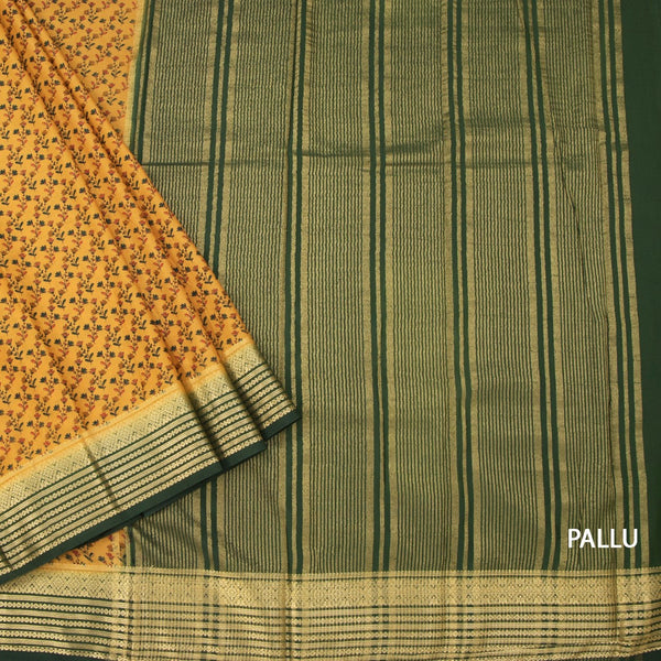Semi Mysore Silk Yellow Floral Printed Saree And Zari Border 02