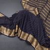 Semi Mysore Silk Navy Blue Zari Stripes Saree And Zari Border