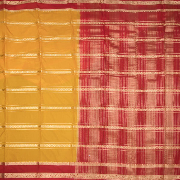 Semi Mysore Silk Mango Yellow Zari Stripes Saree