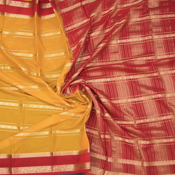 Semi Mysore Silk Mango Yellow Zari Stripes Saree