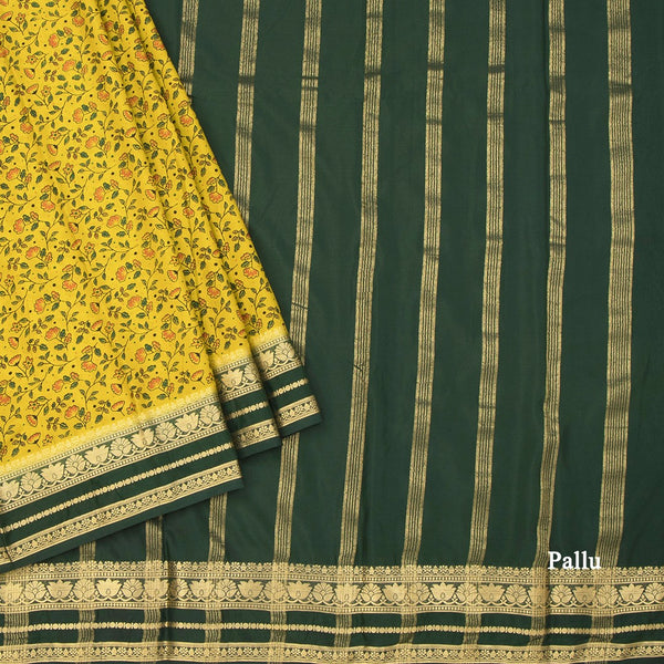 Semi Mysore Silk Lime Green Floral Printed Saree