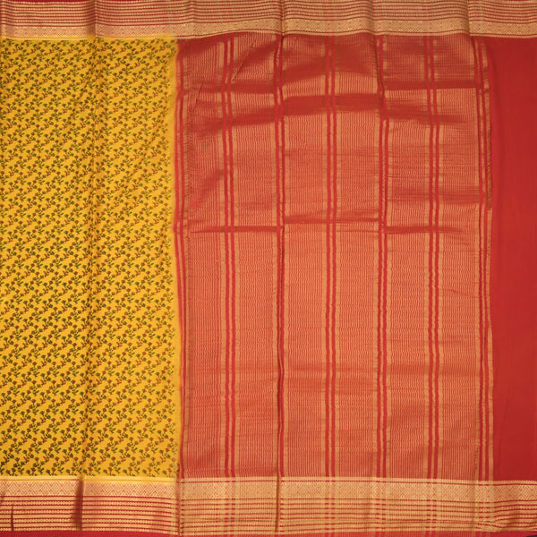 Semi Mysore Silk Mango Yellow Floral Printed Saree