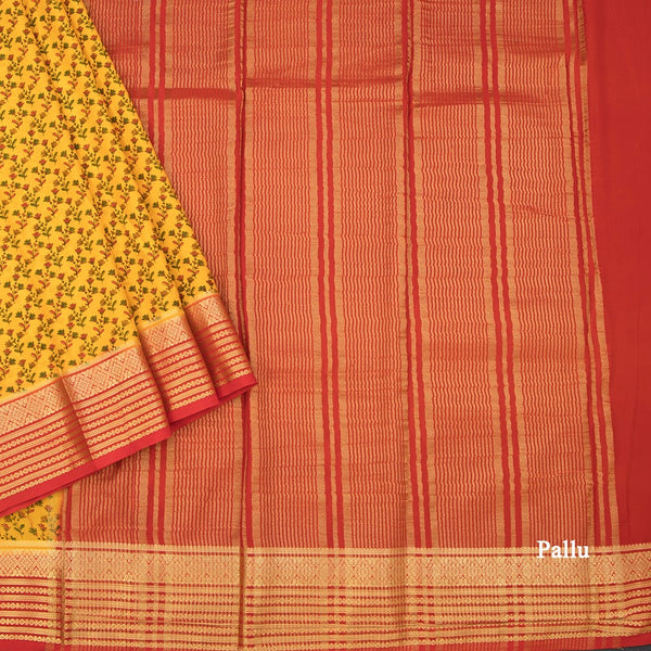 Semi Mysore Silk Mango Yellow Floral Printed Saree