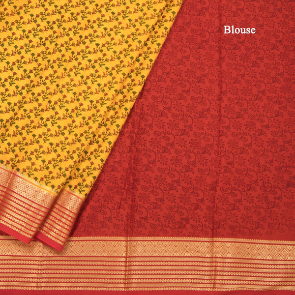 Semi Mysore Silk Mango Yellow Floral Printed Saree