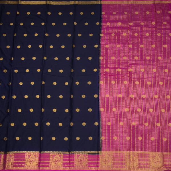 Semi Mysore Silk Navy Blue Saree With Zari Buttas