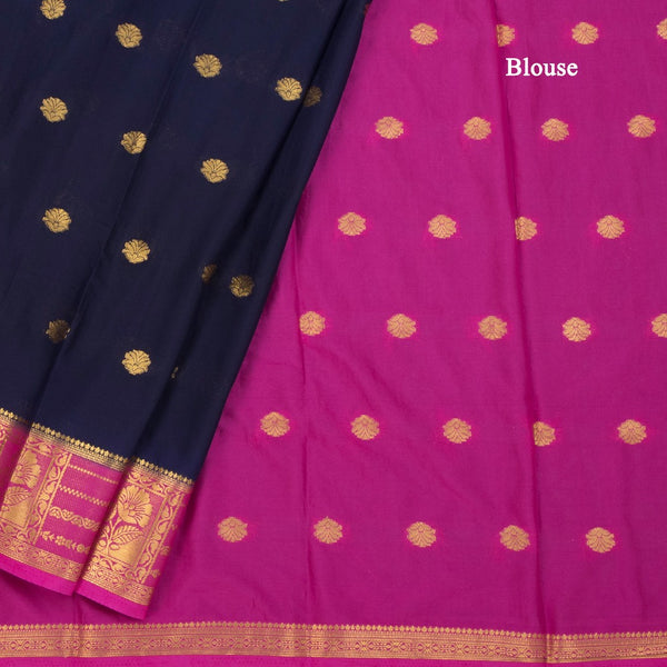 Semi Mysore Silk Navy Blue Saree With Zari Buttas