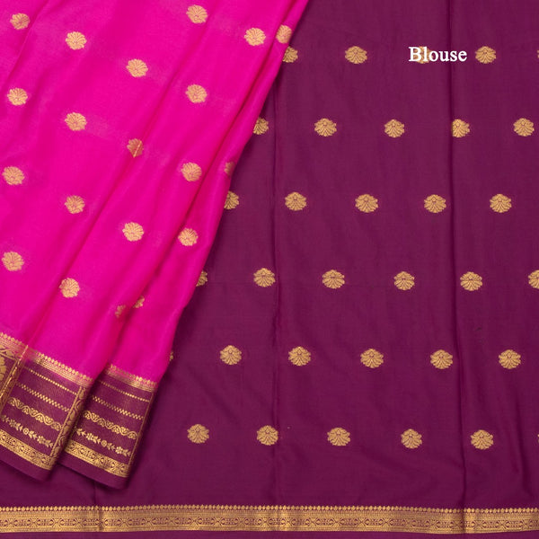 Semi Mysore Silk Rani Pink Saree With Zari Buttas