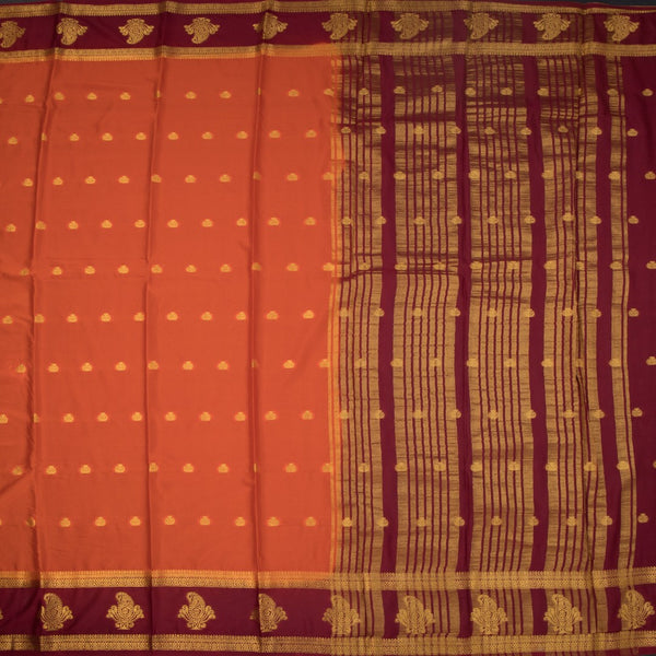 Semi Mysore Silk Orange Saree With Zari Buttas