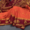 Semi Mysore Silk Orange Saree With Zari Buttas