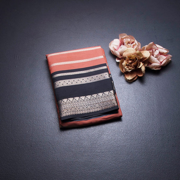 Semi Mysore Silk Peach Zari Stripes Saree