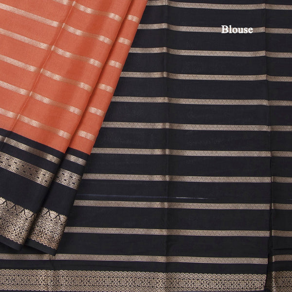 Semi Mysore Silk Peach Zari Stripes Saree