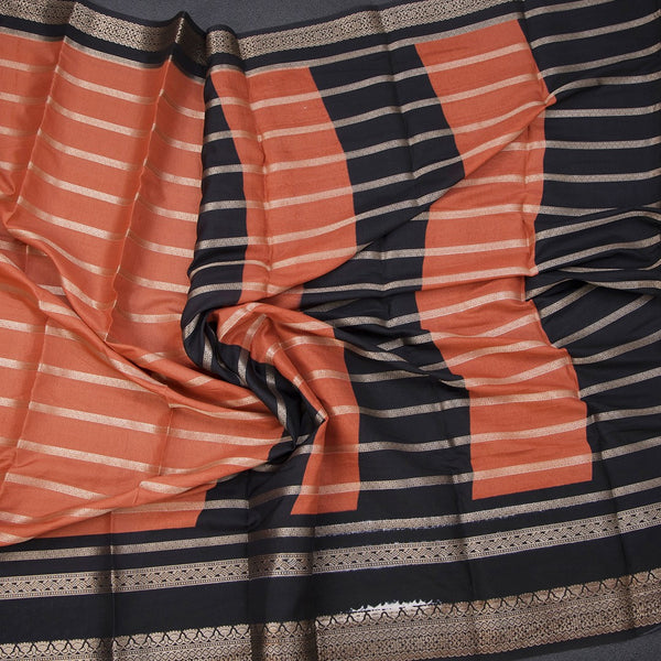 Semi Mysore Silk Peach Zari Stripes Saree