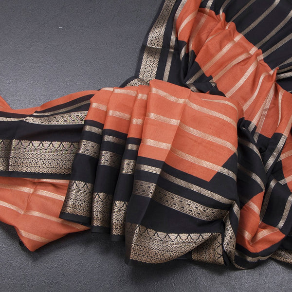 Semi Mysore Silk Peach Zari Stripes Saree