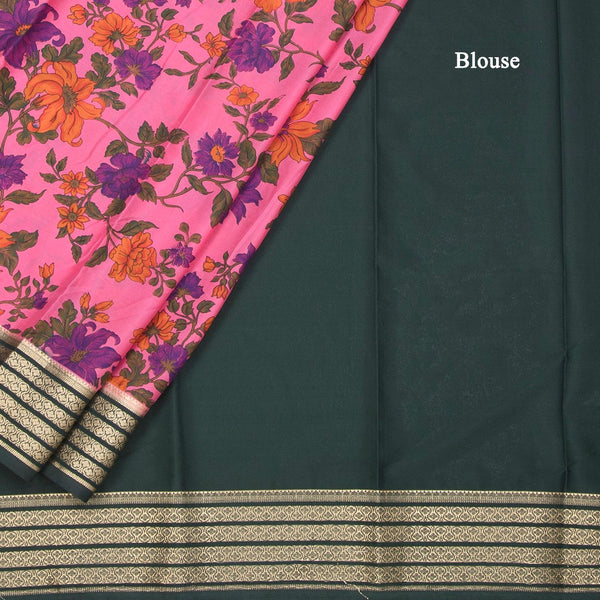 Semi Mysore Silk Taffy Pink Floral Printed Saree