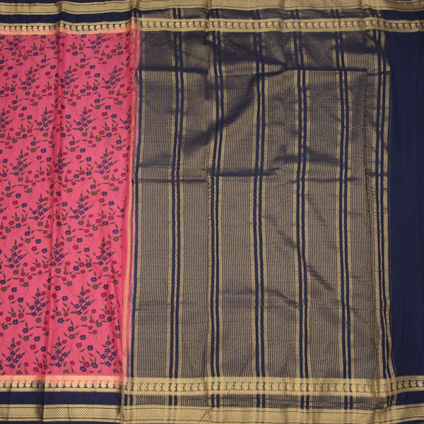 Semi Mysore Silk Fiery Rose Pink Floral Printed Saree