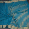 Semi Mysore Silk Peacock Blue Zari Stripes Saree
