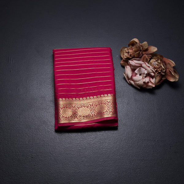 Semi Mysore Silk Rani Pink Zari Stripes Saree