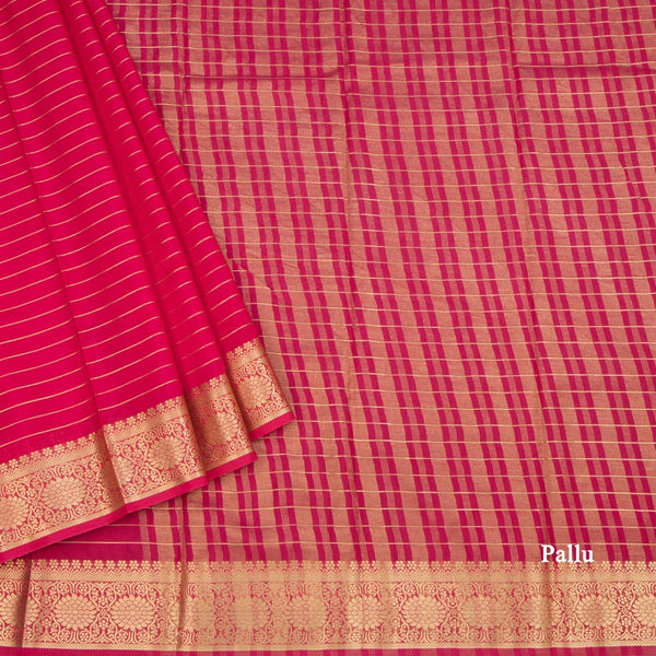 Semi Mysore Silk Rani Pink Zari Stripes Saree