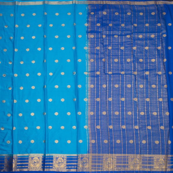Semi Mysore Silk Azure Blue Zari Worked Saree 02