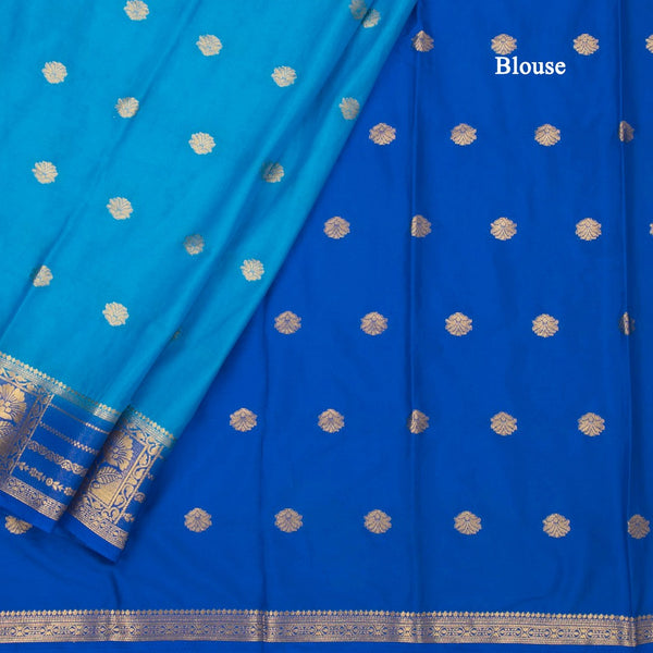 Semi Mysore Silk Azure Blue Zari Worked Saree 02