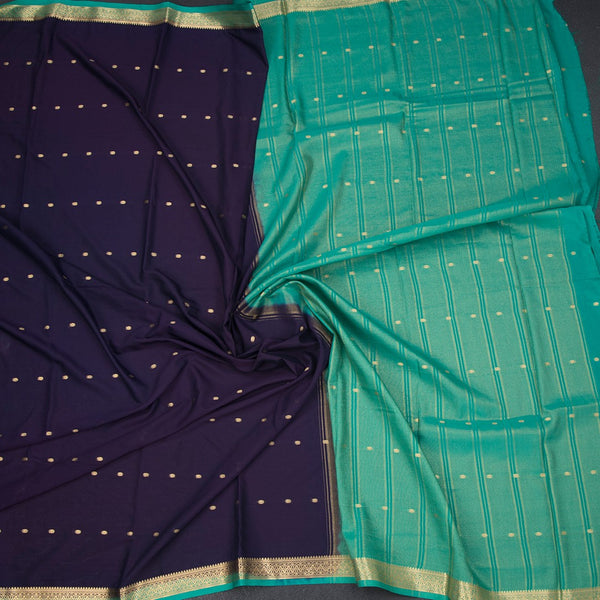 Semi Mysore Silk Navy Blue Zari Worked Saree