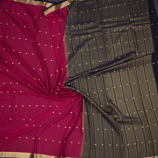 Semi Mysore Silk Dark Pink Zari Worked Saree