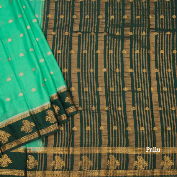 Semi Mysore Silk Mint Green Zari Worked Saree