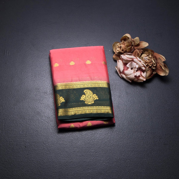 Semi Mysore Silk Peach Zari Worked Saree 02