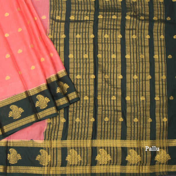 Semi Mysore Silk Peach Zari Worked Saree 02