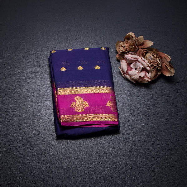 Semi Mysore Silk Dark Blue Zari Worked Saree