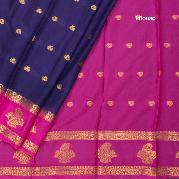 Semi Mysore Silk Dark Blue Zari Worked Saree